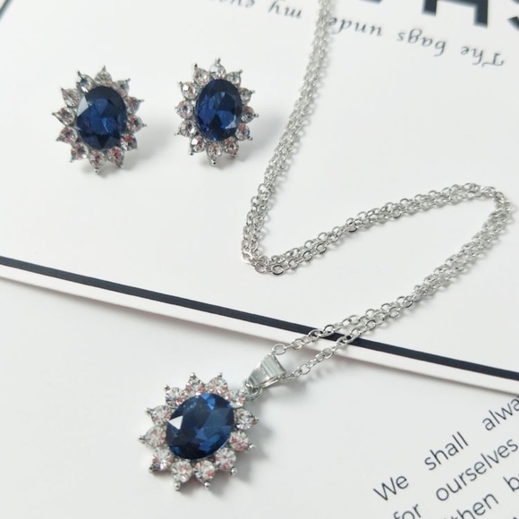 **SHIRA* 3-Pc Silver x Blue Fashion Jewelry Set - Picture 4 of 8